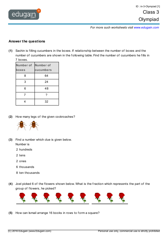Grade 3 Olympiad: Printable Worksheets, Online Practice, Online ...