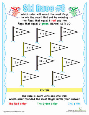 Ski Race Math Facts #8 | Worksheet 