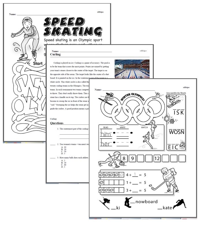 2022 Winter Olympics Worksheets for Kids | edHelper.com | edHelper.com