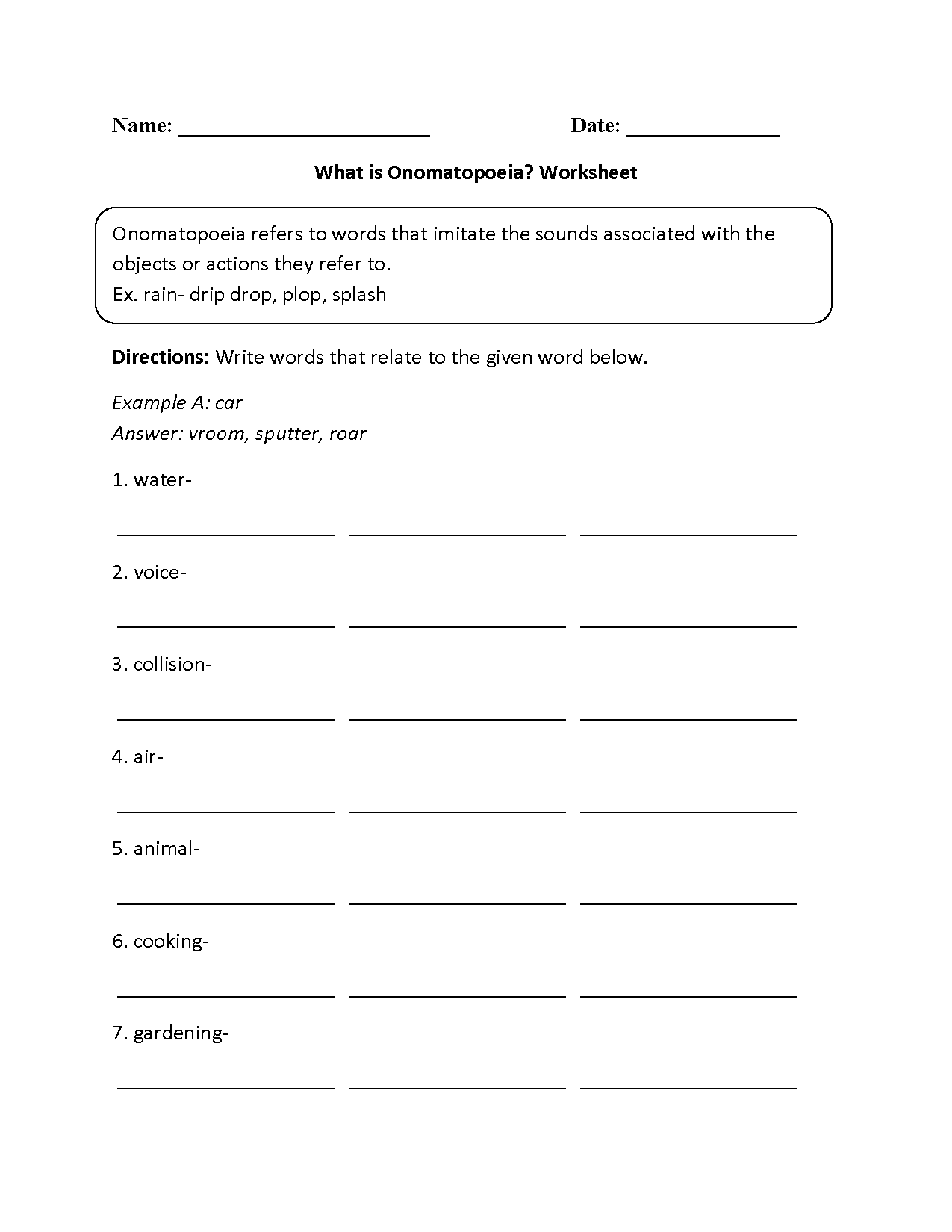Onomatopoeia Worksheets | What is Onomatopoeia? Worksheet