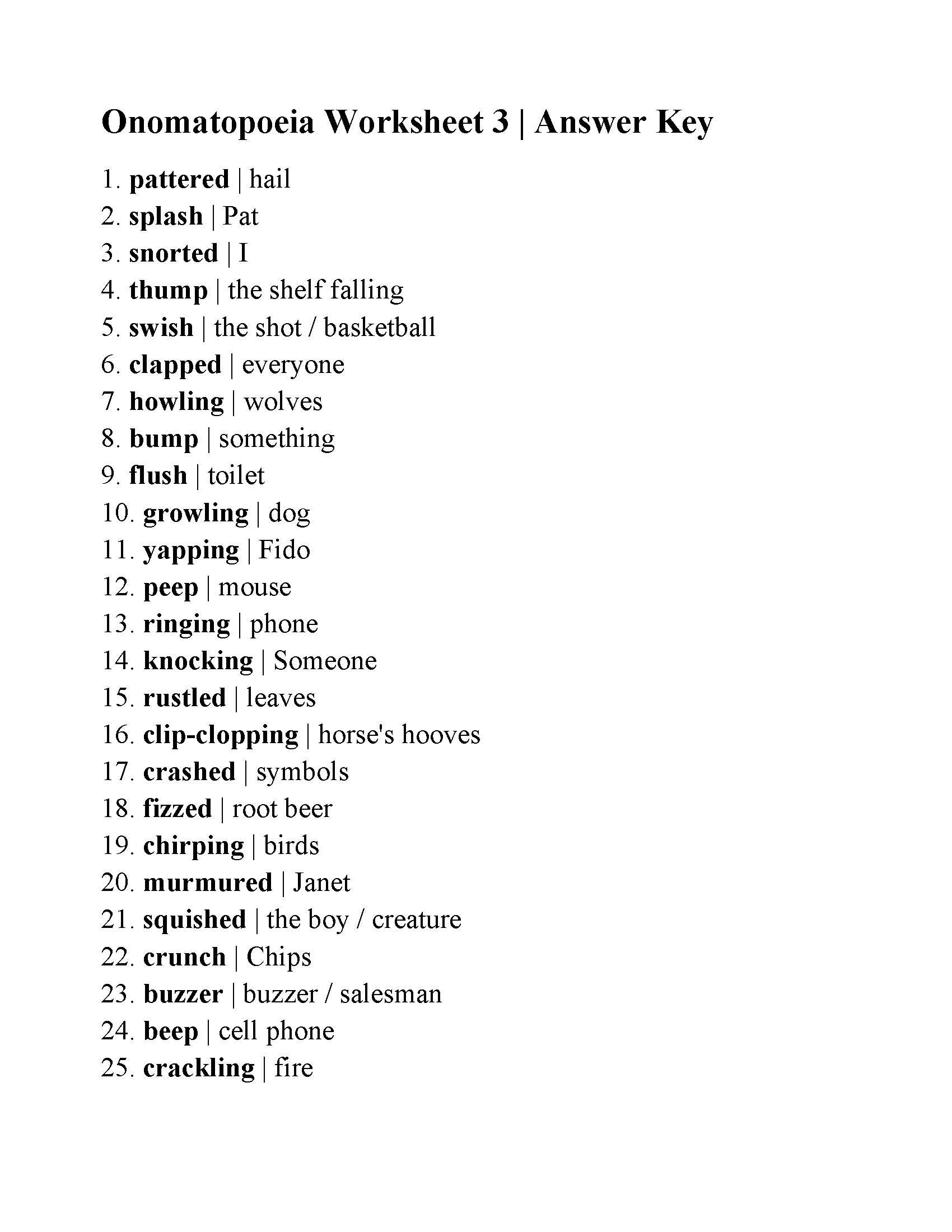 Onomatopoeia Worksheet 3 | Poetic Devices Activity