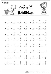 one digit addition worksheet first