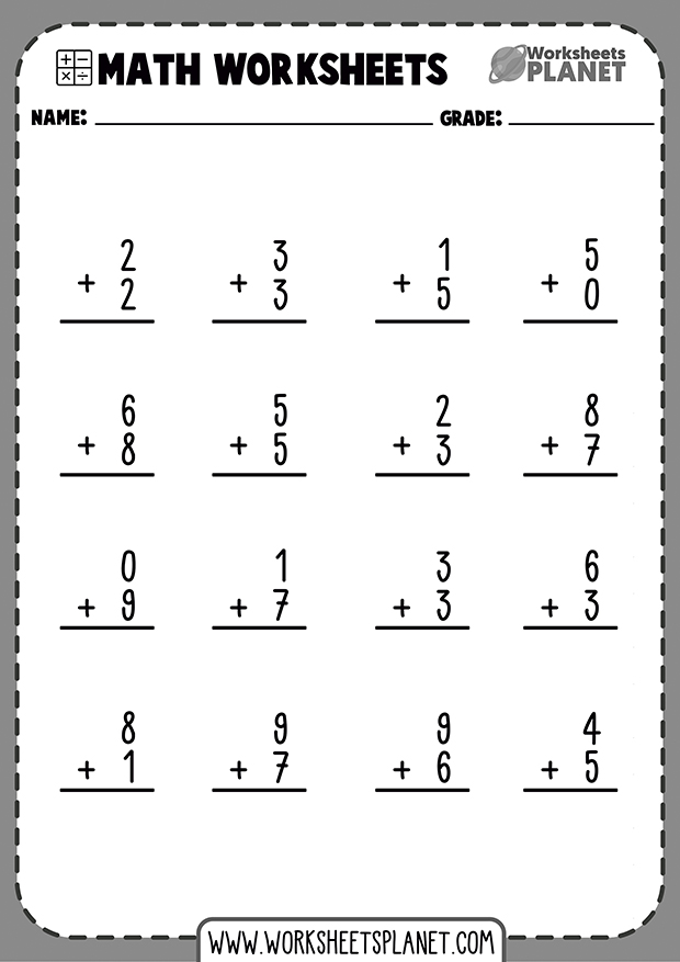 one digit addition worksheet free