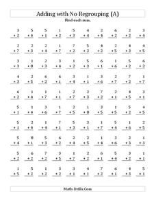 One-Digit Addition; No Regrouping (A) Worksheet for 1st - 2nd ...