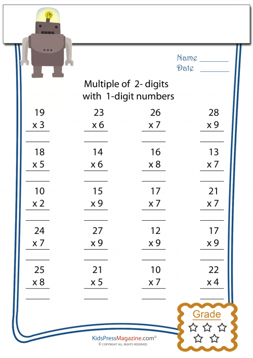 Multiplication Worksheet - 2 Digit times 1 Digit #5 ...