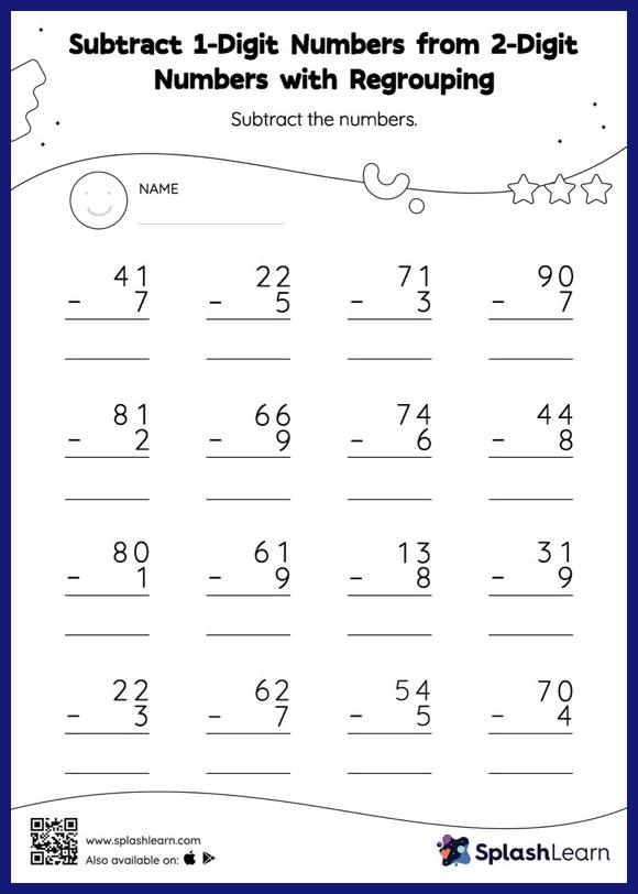 one digit subtraction worksheet 2nd