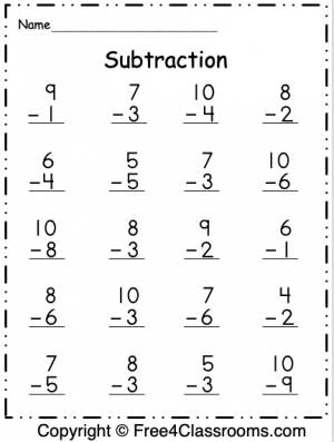 one digit subtraction worksheet 2nd