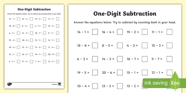 ? One-Digit Subtraction Worksheet (teacher made) - Twinkl