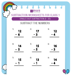 one digit subtraction worksheet free