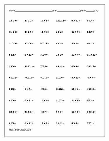 Free Times Tables Worksheets