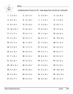 Times Tables to 10 Free Printables