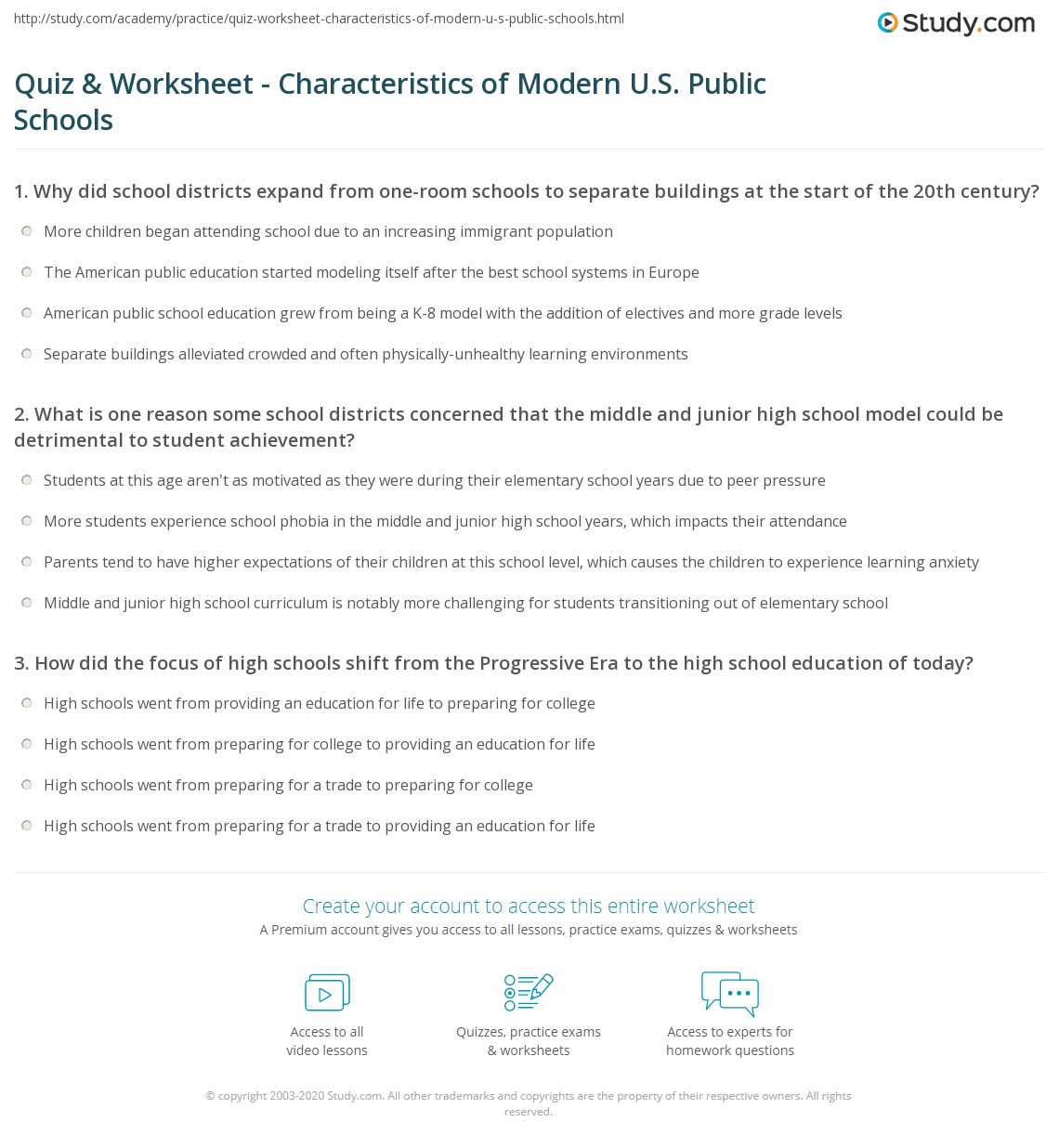 Quiz &  Worksheet - Characteristics of Modern U.S. Public Schools ...