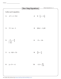 one step equation worksheet generator