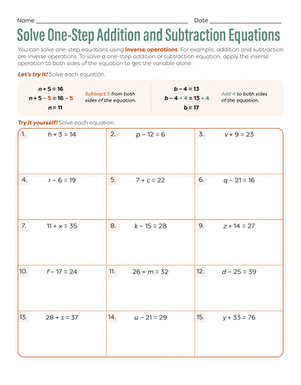 one step equation worksheet generator