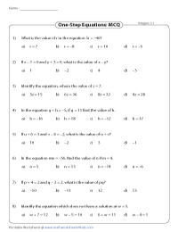 One Step Equation Worksheets