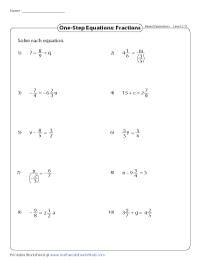 one step equations worksheet with answers