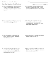 One-Step Equation Word Problems Worksheet for 4th - 5th Grade ...