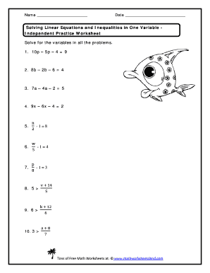 Linear Equations In One Variable Worksheet - Fill Online ...