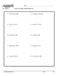 Single Variable Equations Worksheets