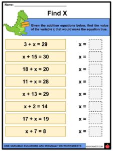 One-Variable Equations and Inequalities Facts &  Worksheets For Kids