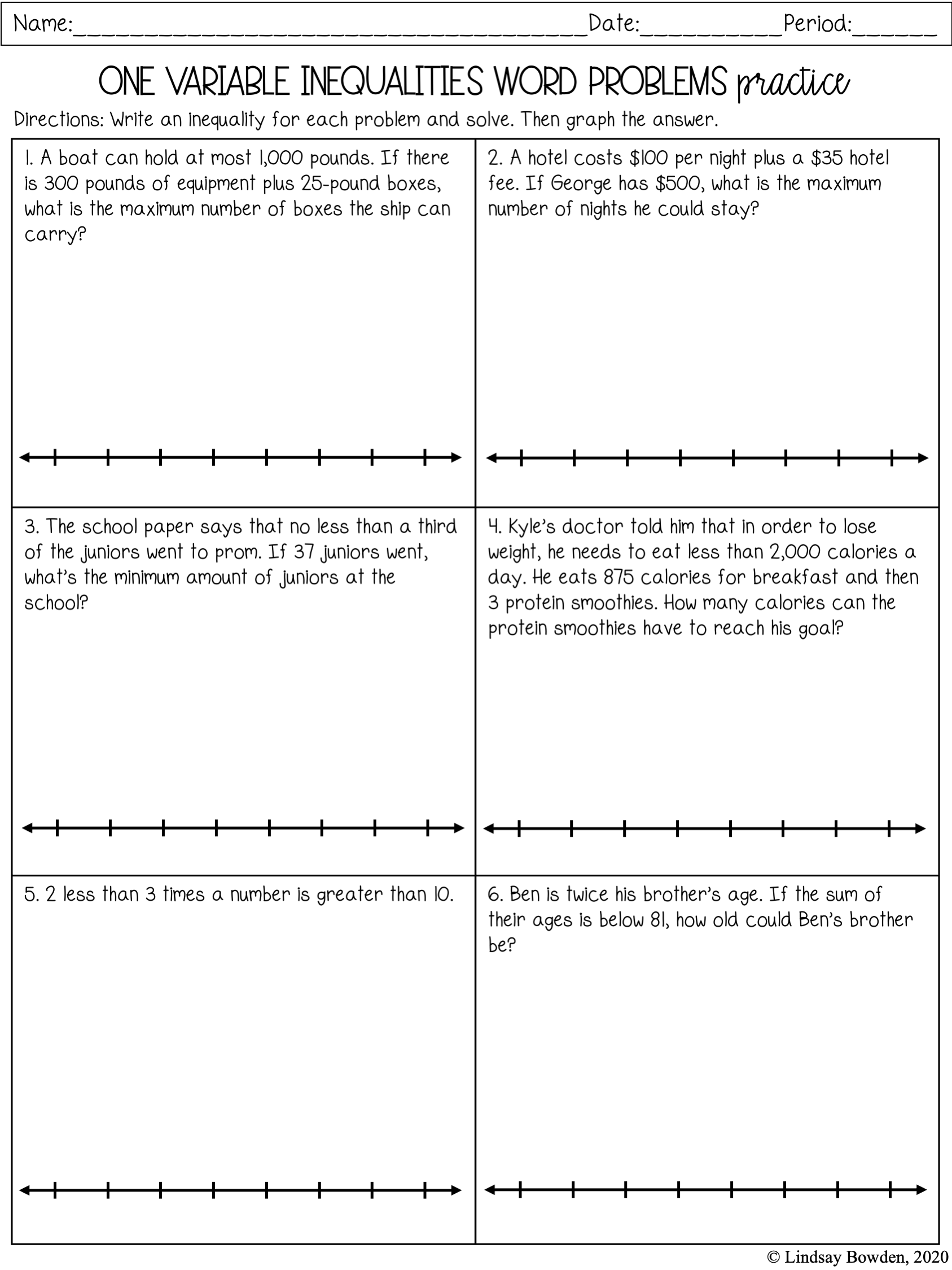 One Variable Inequalities Notes and Worksheets - Lindsay Bowden