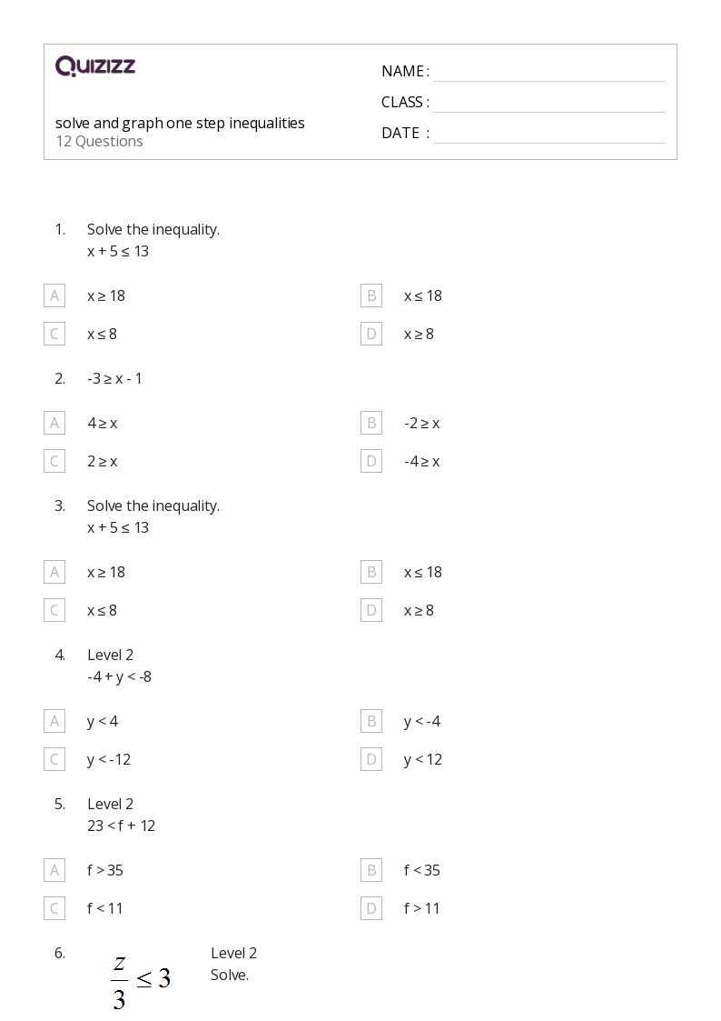 50+ One-Step Inequalities worksheets for 5th Class on Quizizz ...