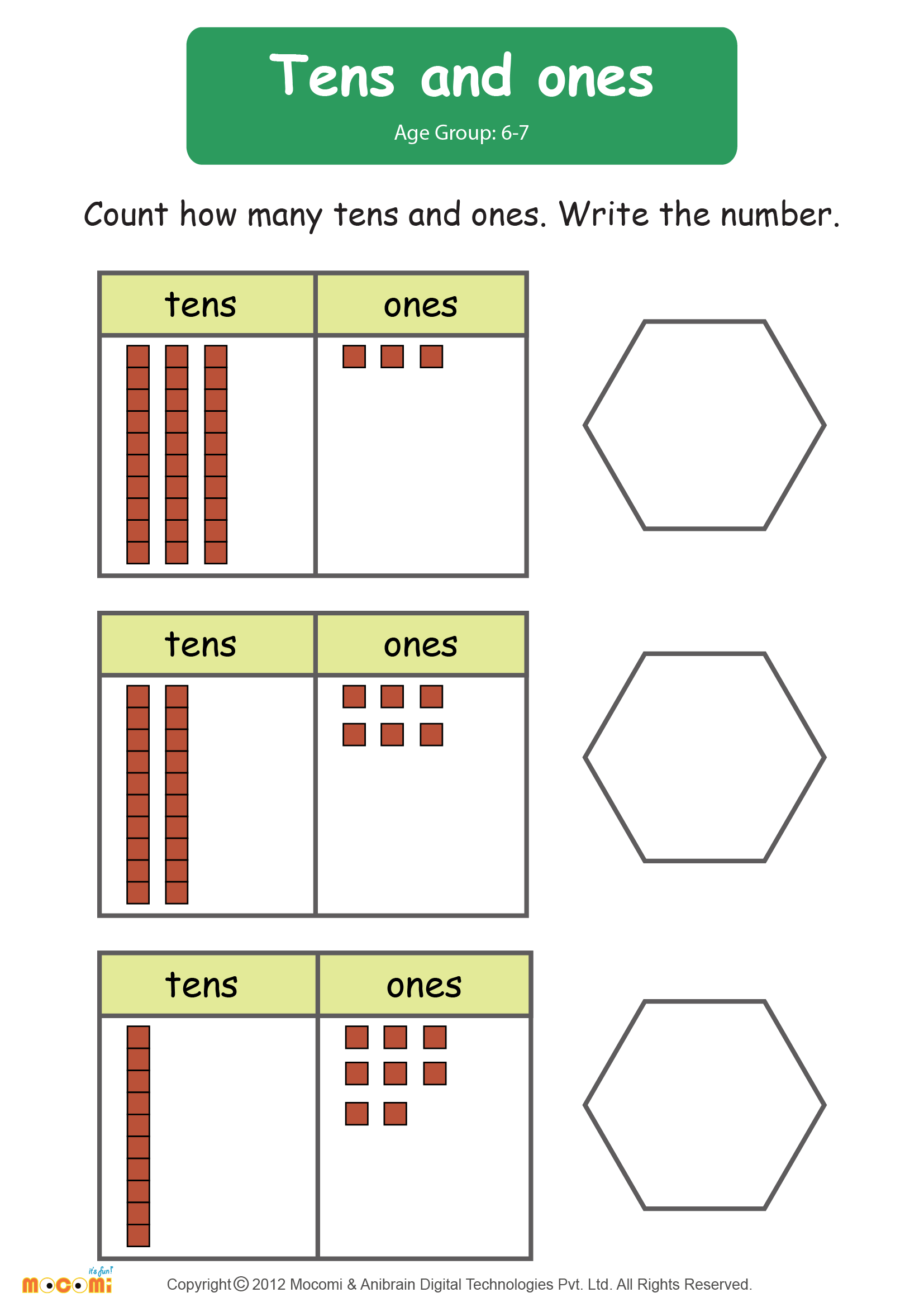 ones and tens worksheet