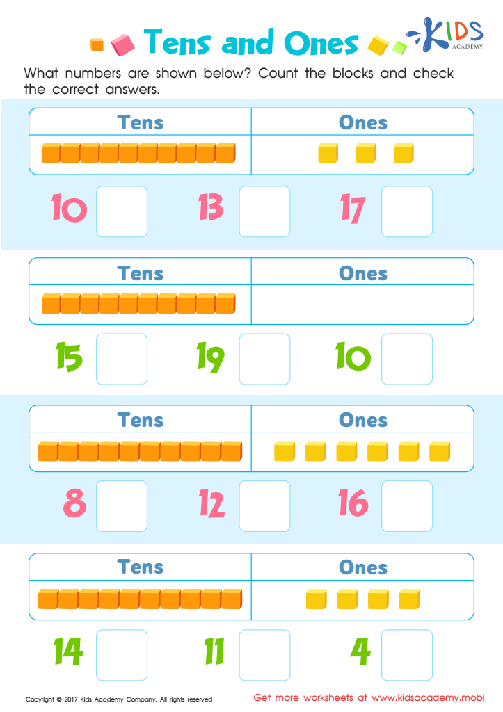 Tens and Ones Worksheet: Free Printable for Kids
