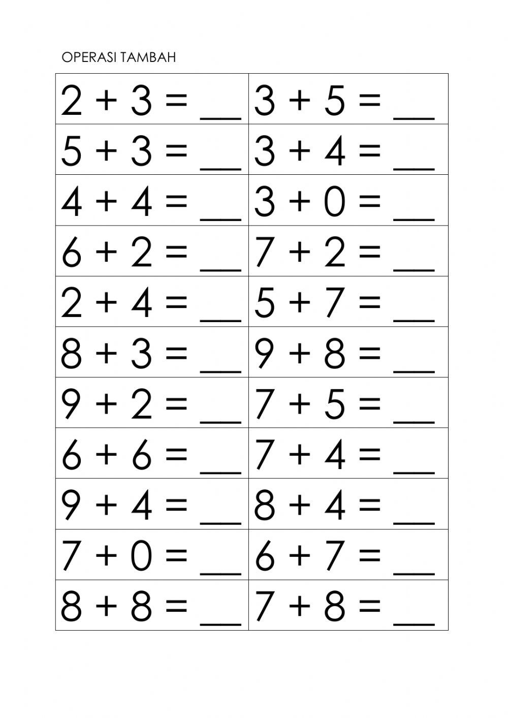 online addition worksheet for