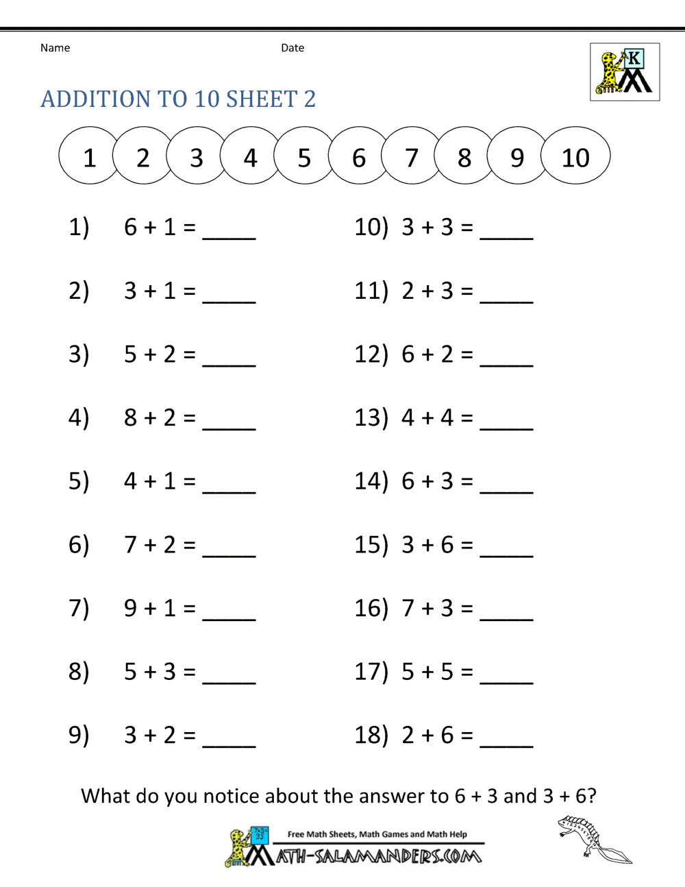 online addition worksheet for