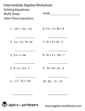Free Printable Intermediate Algebra Worksheets - Also Available Online