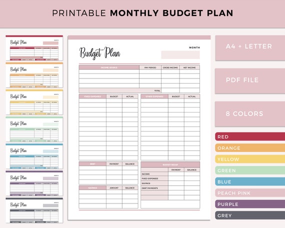 Printable Monthly Budget Planner, Budget Template, Finance Planner ...