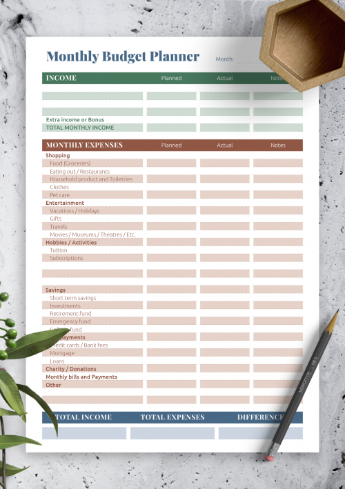 online budget planner printable