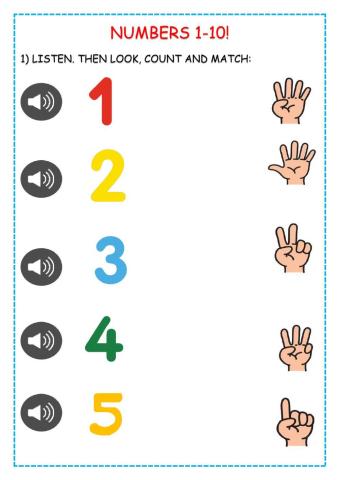 Numbers 1-10 online worksheet for Kindergarten  