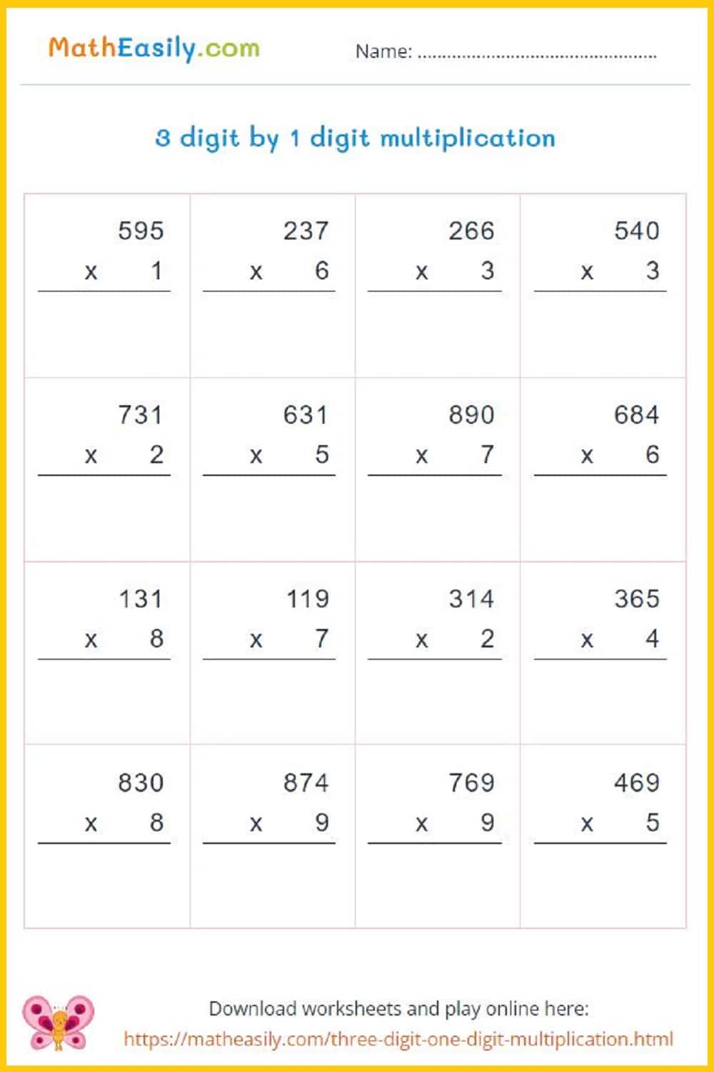 online multiplication worksheet for grade 3