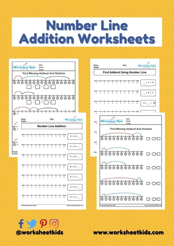 Number line addition worksheets for grade 1 - Free printable PDF