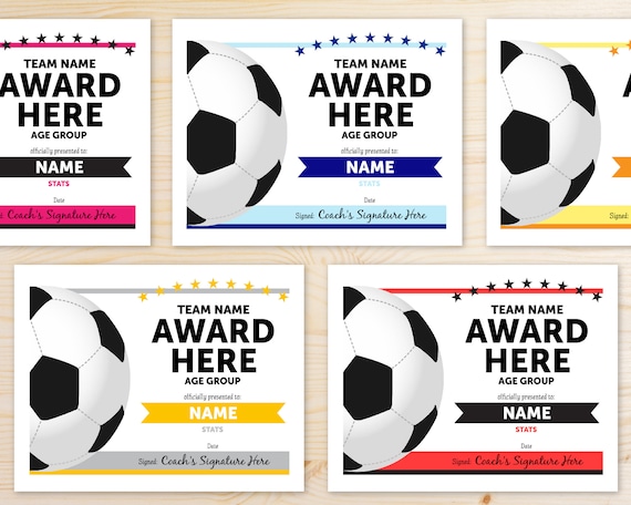 EDITABLE COLORS Soccer Awards Certificates Online Template Fast ...