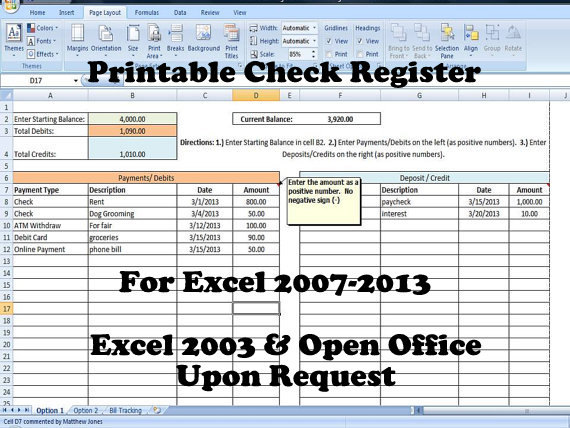 online printable check register