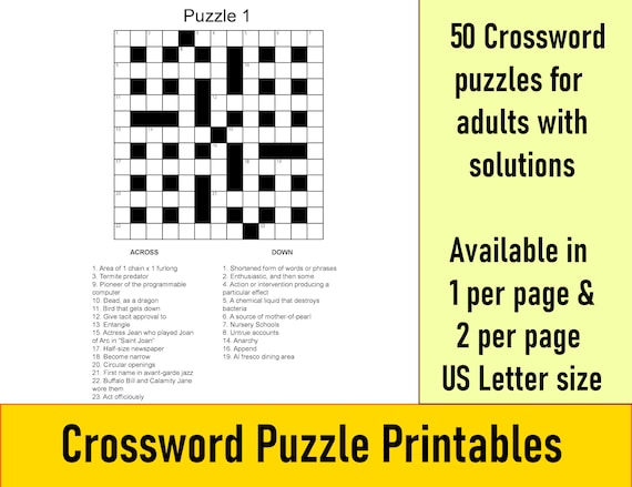 Buy 50 Printable Crossword Puzzles for Adults, Fun Activities for ...
