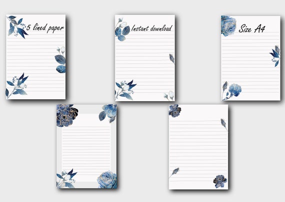 Buy Printable Lined Paper Blank Writing Paper Blue and Gold Design ...