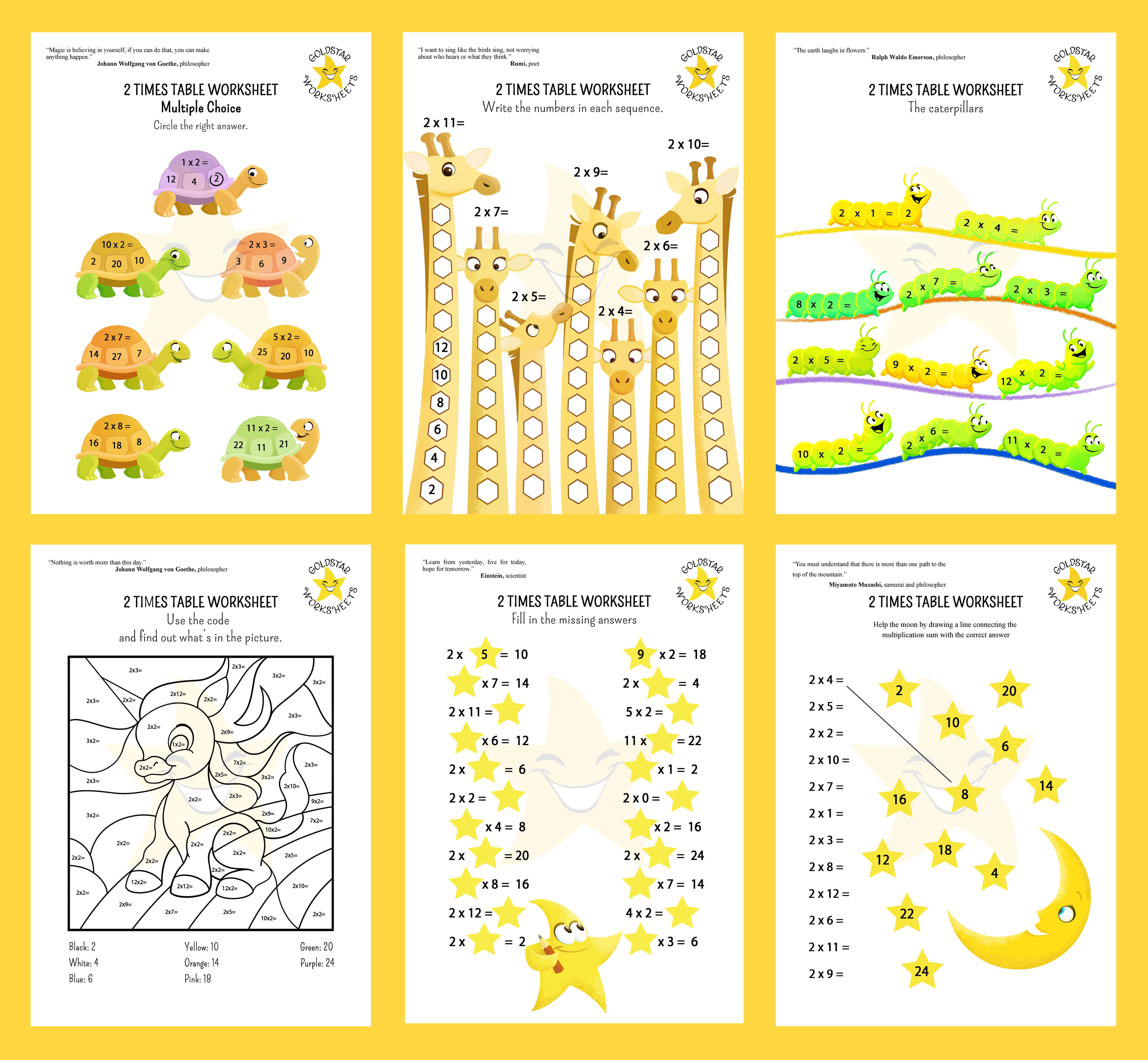 Fun &  Free 2 Times Table Editable PDF Worksheets (print or do online)