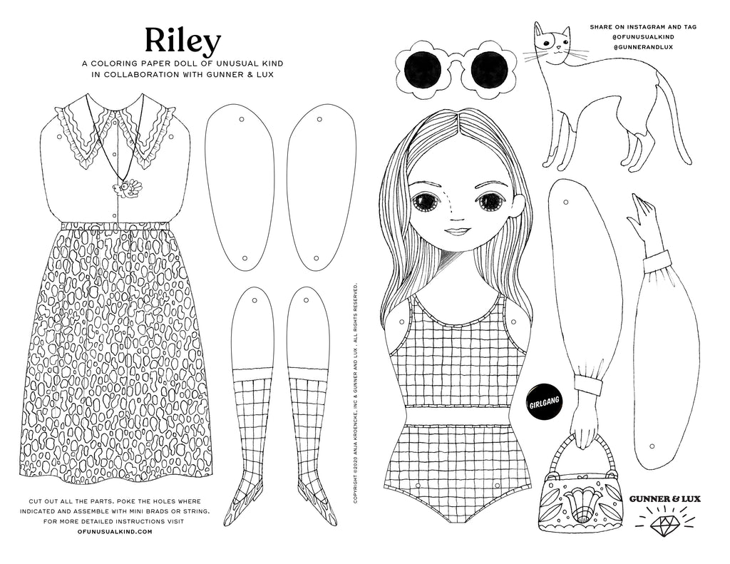FREE PRINTABLE RILEY PAPER DOLL COLORING SHEET - Gunner and Lux