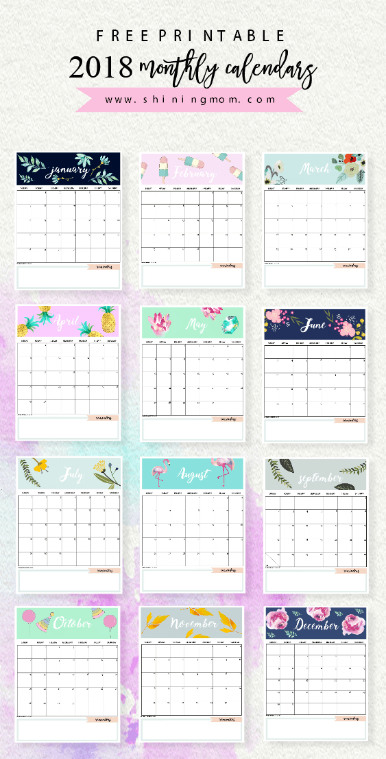 Calendar 2018 Printable: 12 Free Monthly Designs to Love!
