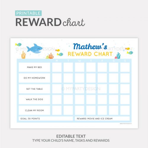 Reward Chart Printable, Blue Rainbow Chore Chart - My Party Design