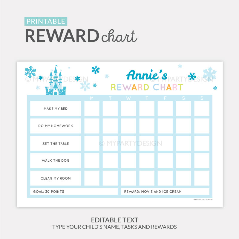 Ice Princess Reward Chart Printable for girls, Blue - My Party Design
