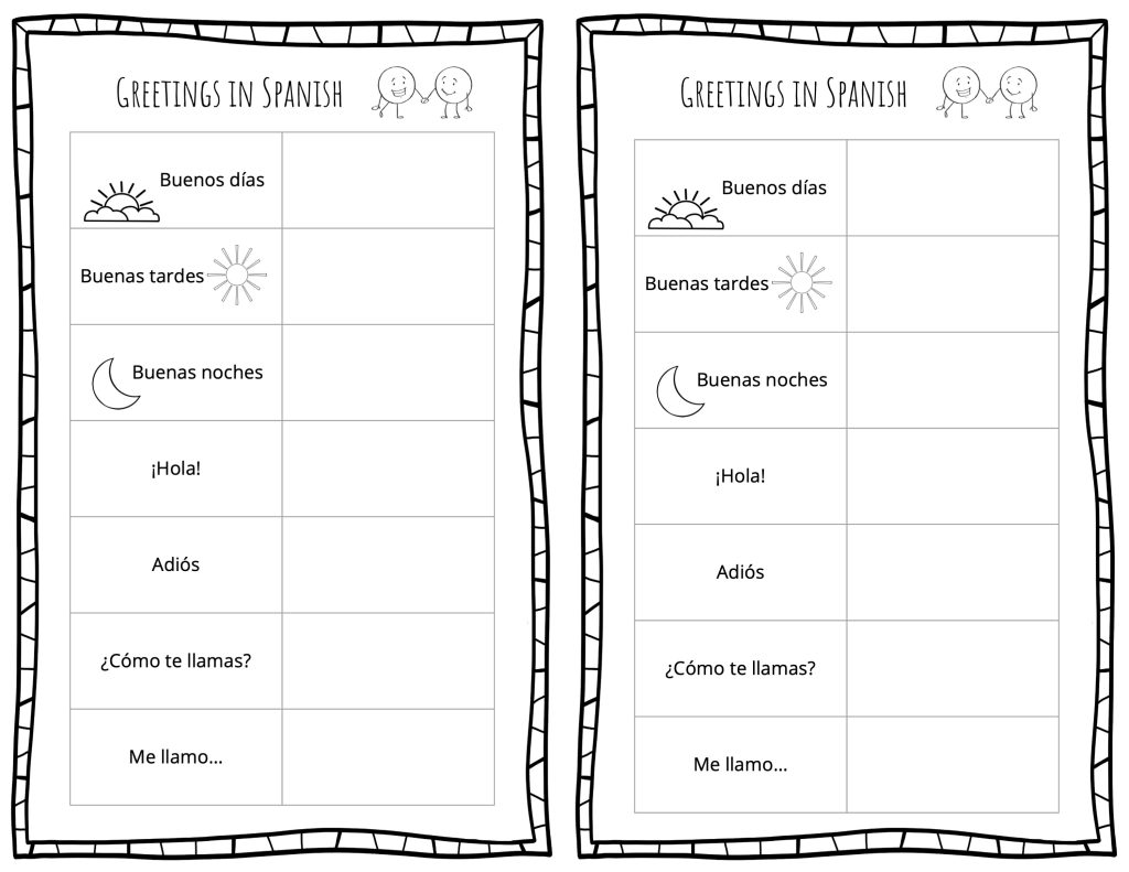 Greetings in Spanish Free Worksheets for Kids | Spanish Mama
