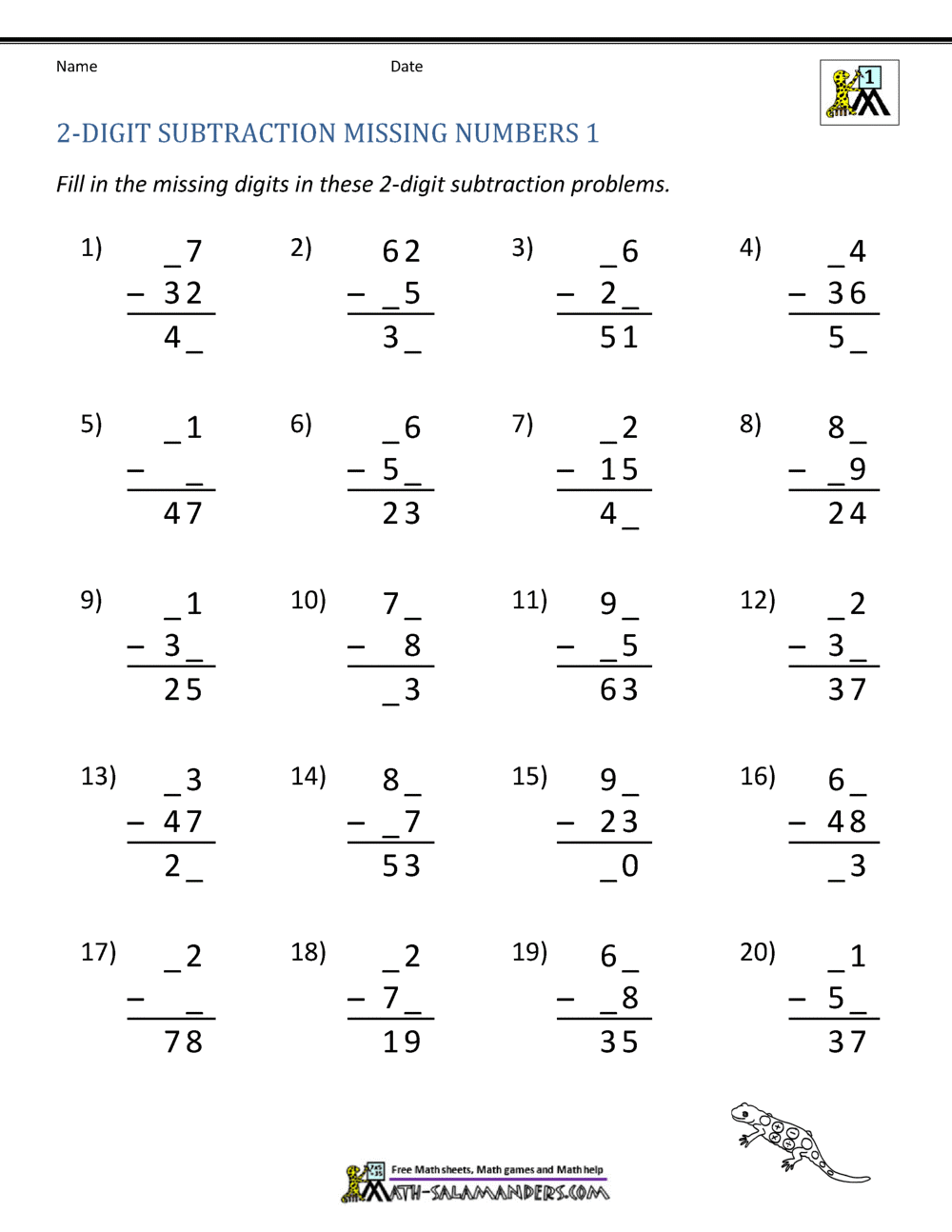 online subtraction worksheet for 2nd