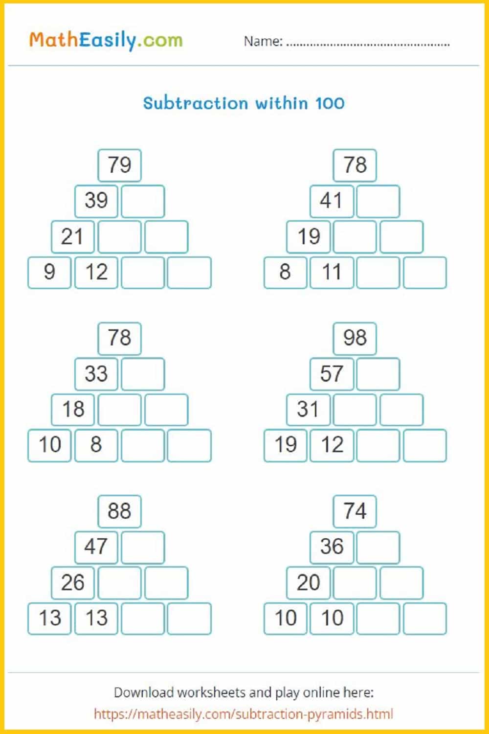 online subtraction worksheet for 2nd