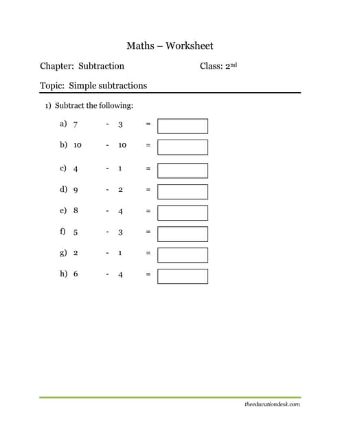online subtraction worksheet for 2nd