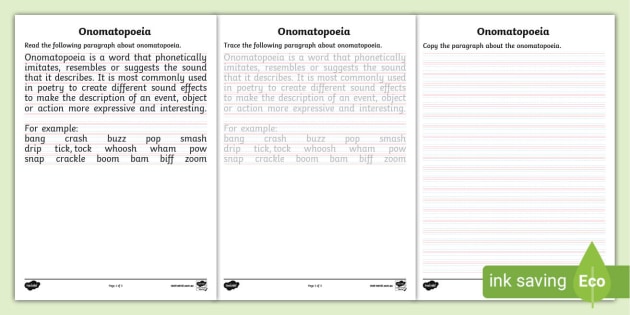 Onomatopoeia Handwriting Worksheet |  (teacher made)